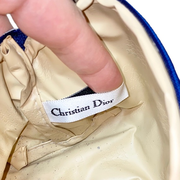 VTG Christian Dior Blue Monogram Logo Floral Print Small Makeup Pouch Bag - Picture 8 of 10